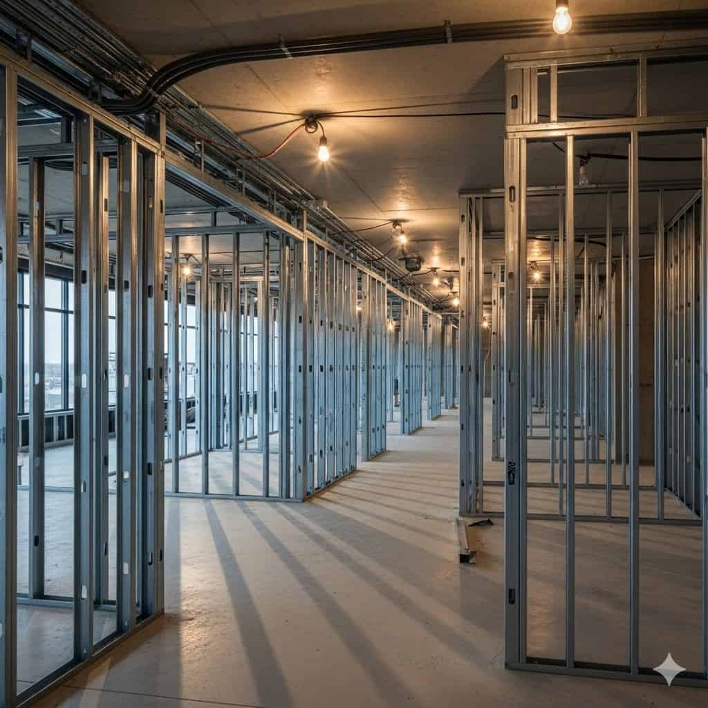Steel stud framing on a Calgary commercial site