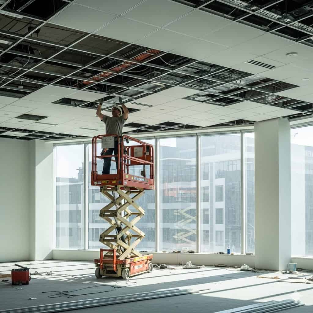 Drywall and ceiling installation in a Calgary office